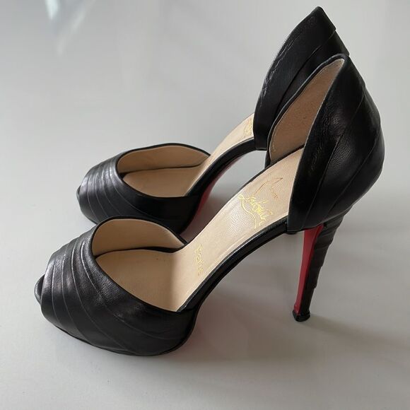Christian Louboutin Armadillo Peep Toe Leather D’Orsay Pump High Heels - Picture 1 of 9